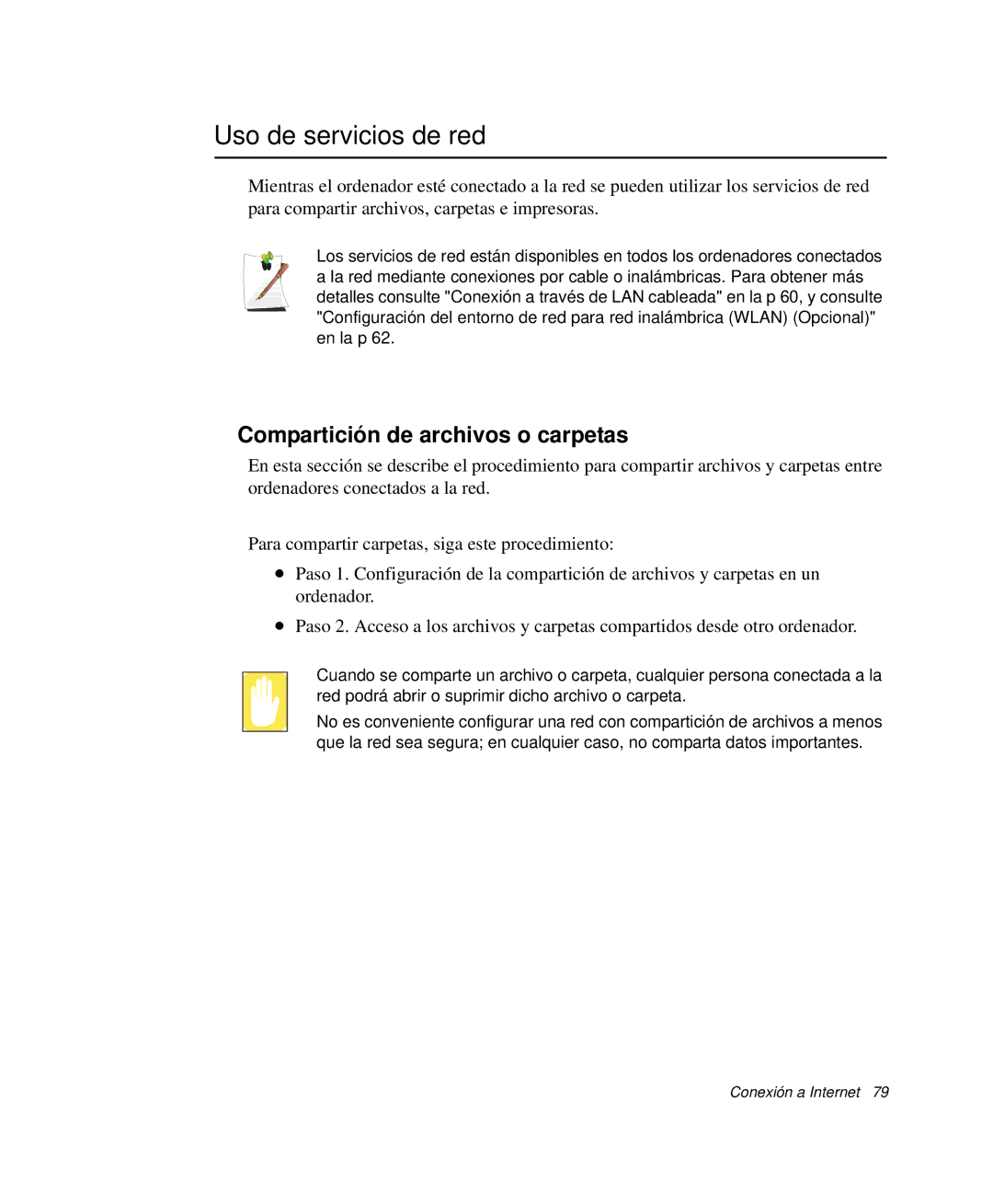 Samsung NP-P50CV01/SES, NP-P50KV00/SES, NP-P50K000/SES manual Uso de servicios de red, Compartición de archivos o carpetas 