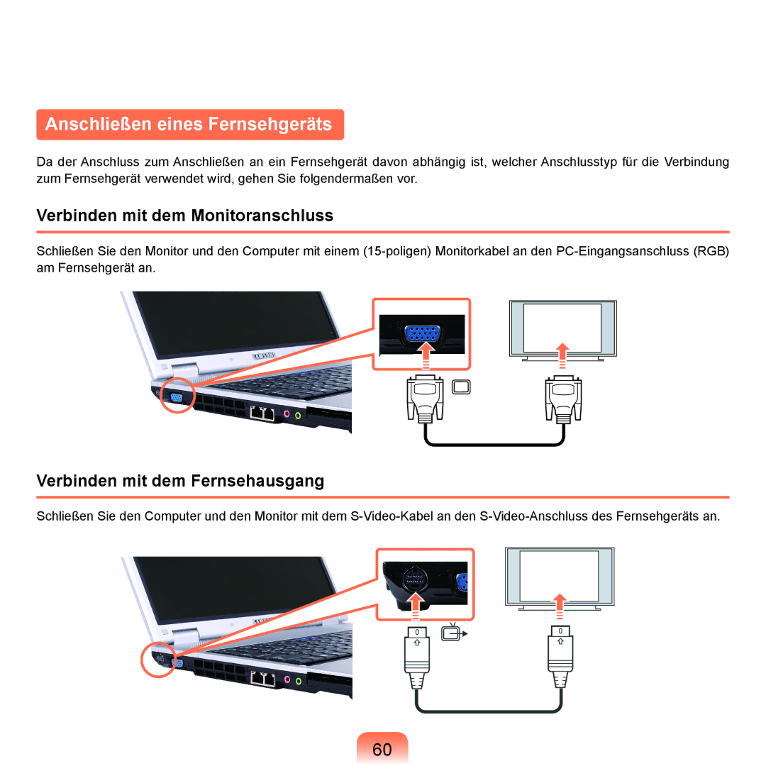 Samsung NP-P55TP03/SEG, NP-P55AH01/SEG, NP-P55T004/SEG Anschließen eines Fernsehgeräts, Verbinden mit dem Monitoranschluss 