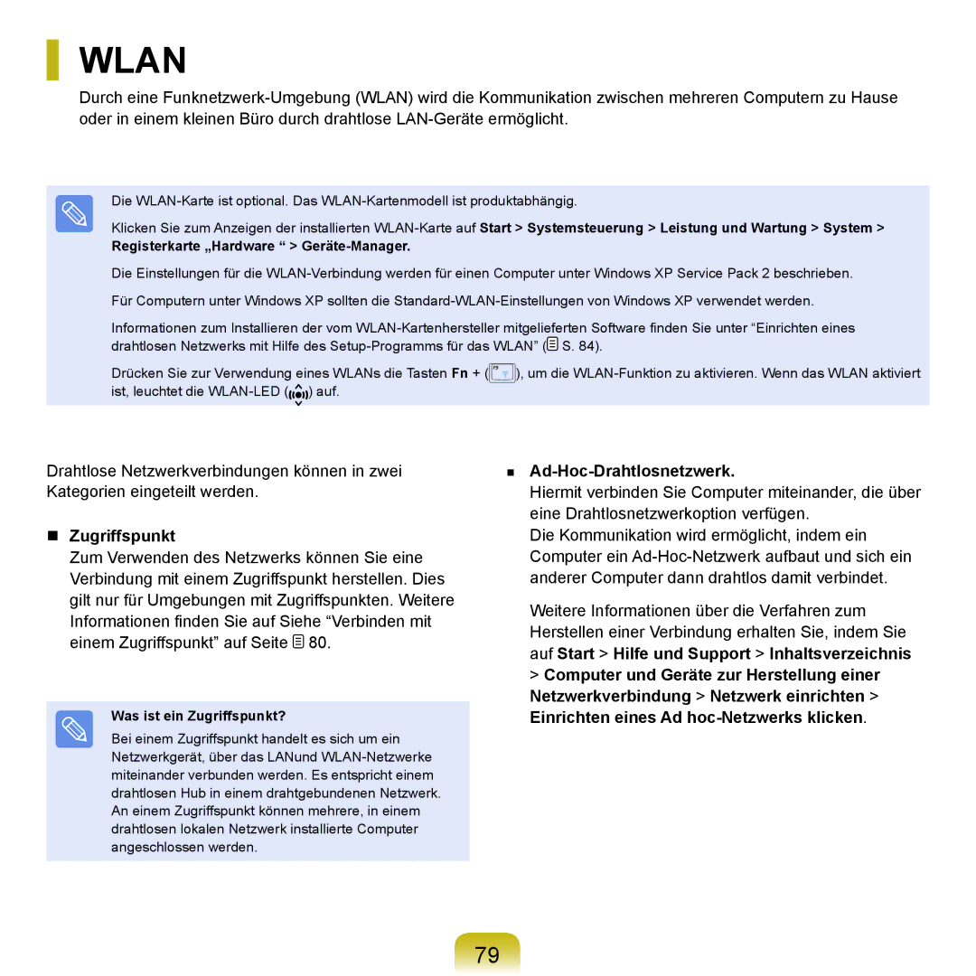 Samsung NP-P55AH01/SEG, NP-P55T004/SEG  Zugriffspunkt, Ad-Hoc-Drahtlosnetzwerk, Registerkarte „Hardware Geräte-Manager 