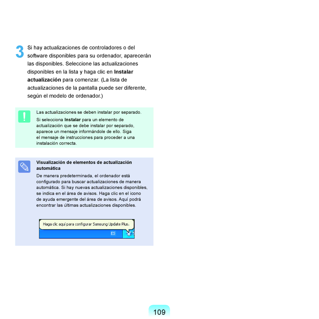 Samsung NP-P55CV01/SES, NP-P55ZBM/SES, NP-P55/V01/SES manual 109, Visualización de elementos de actualización automática 