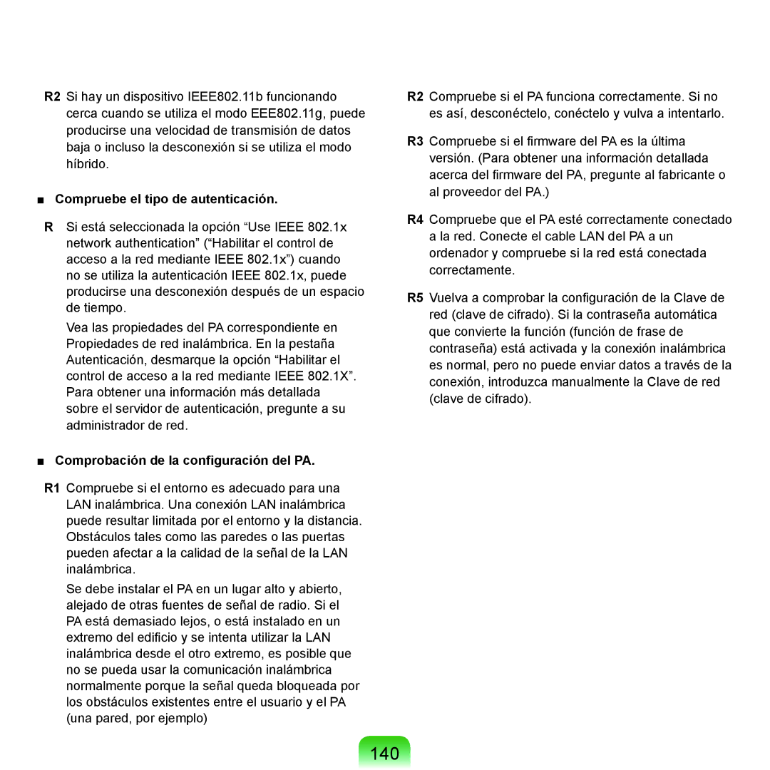 Samsung NP-P55TV01/SES, NP-P55ZBM/SES 140, Compruebe el tipo de autenticación, Comprobación de la configuración del PA 