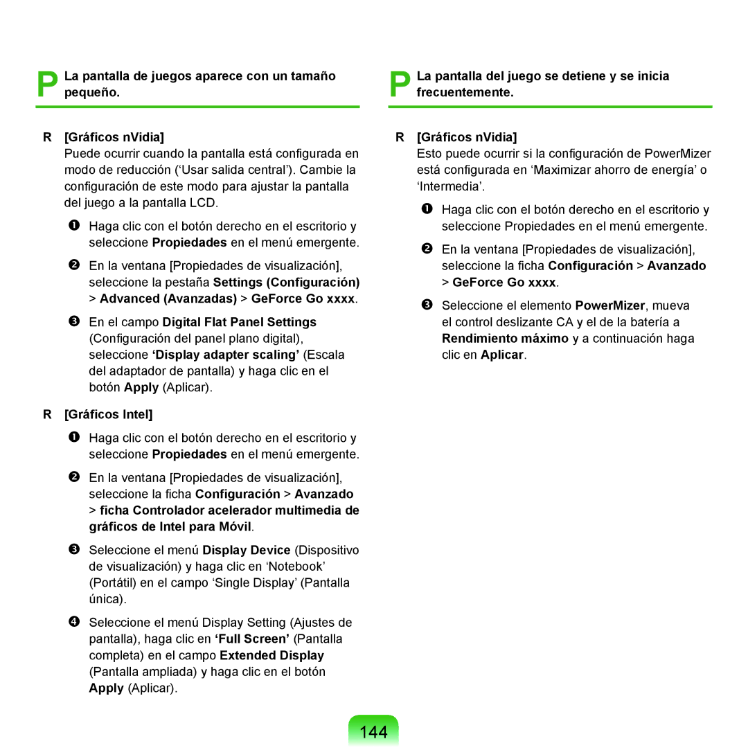 Samsung NP-P55/V01/SES, NP-P55ZBM/SES, NP-P55CV01/SES, NP-P55TV01/SES, NP-P55T000/SES, NP-P55CV02/SES manual 144, Gráficos Intel 