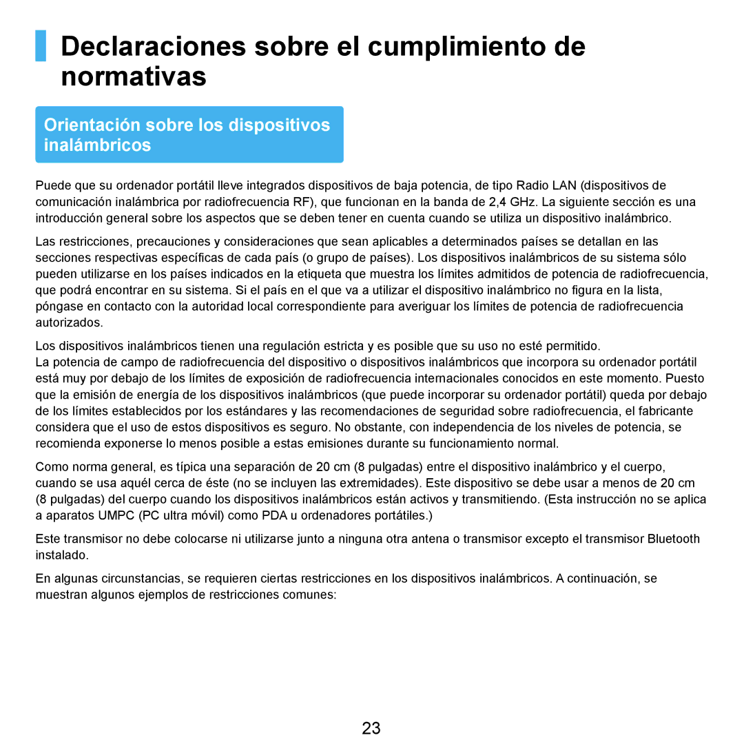 Samsung NP-P55ZBM/SES Declaraciones sobre el cumplimiento de normativas, Orientación sobre los dispositivos inalámbricos 