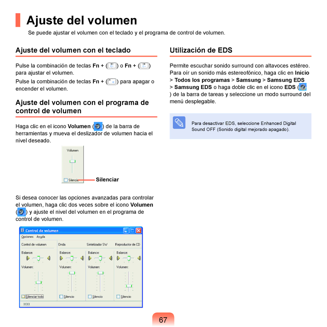 Samsung NP-P55CV01/SES Ajuste del volumen con el teclado, Ajuste del volumen con el programa de control de volumen 