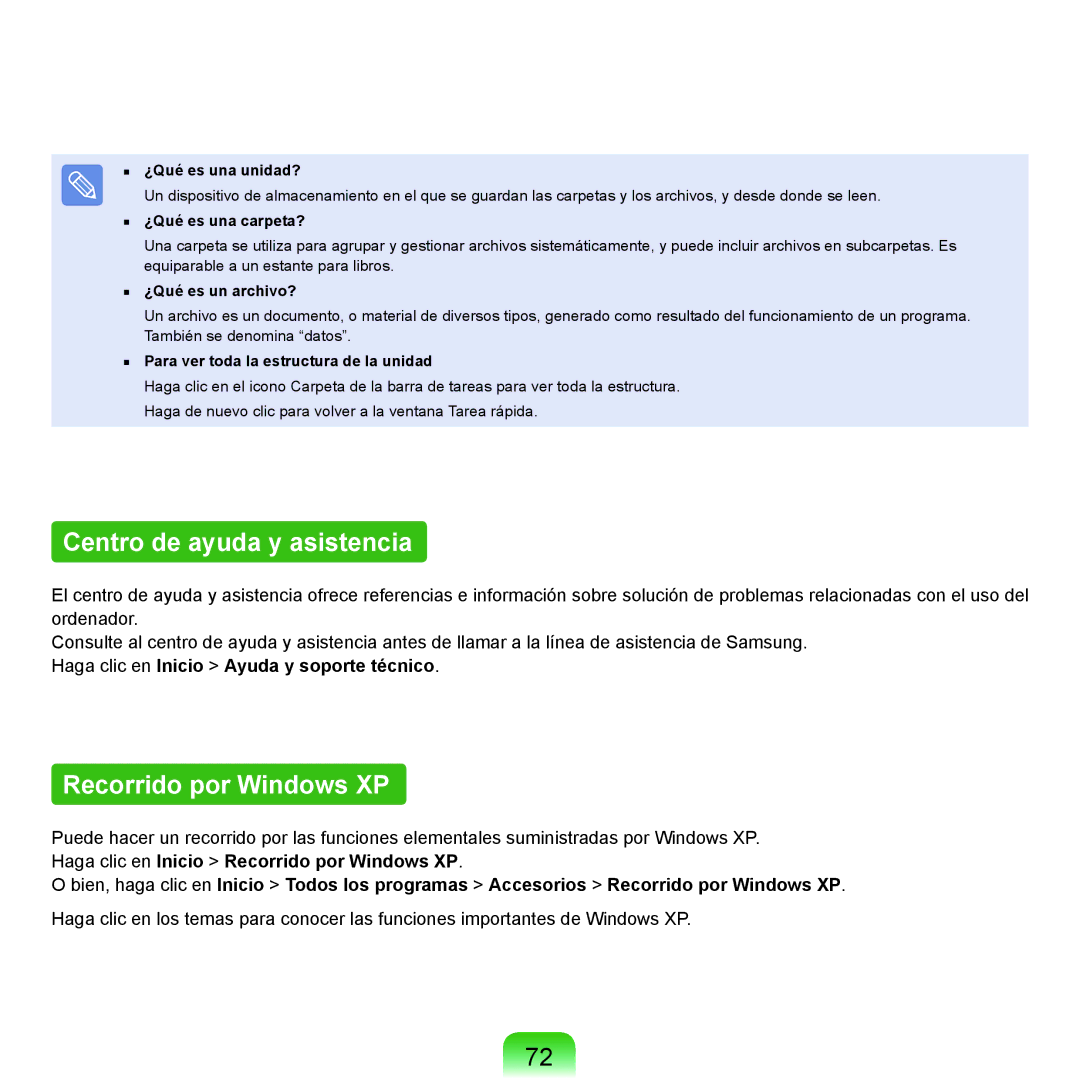 Samsung NP-P55/V01/SES, NP-P55ZBM/SES, NP-P55CV01/SES, NP-P55TV01/SES Centro de ayuda y asistencia, Recorrido por Windows XP 