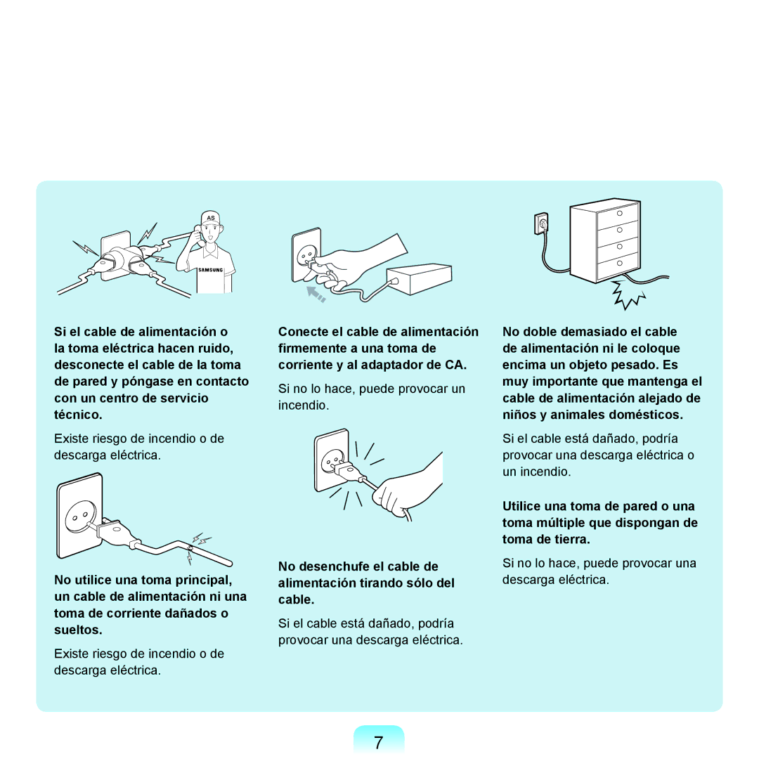 Samsung NP-P55CV01/SES, NP-P55ZBM/SES, NP-P55/V01/SES, NP-P55TV01/SES manual Si no lo hace, puede provocar un incendio 