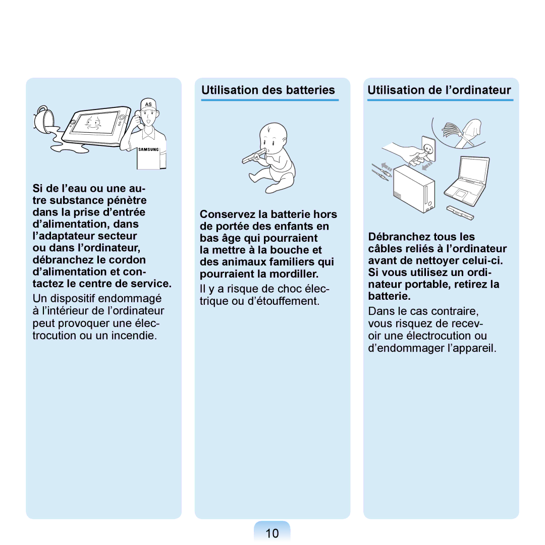 Samsung NP-Q1-V004/SEI, NP-Q1-V000/SEF, NP-Q1-M000/SEF manual Utilisation des batteries Utilisation de l’ordinateur 