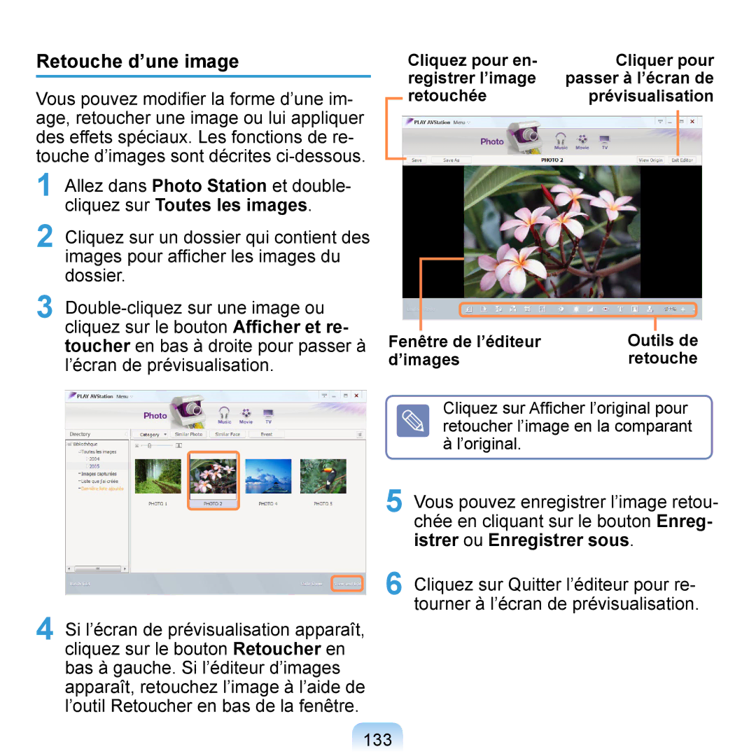 Samsung NP-Q1-V004/SEI, NP-Q1-V000/SEF, NP-Q1-M000/SEF manual Retouche d’une image 