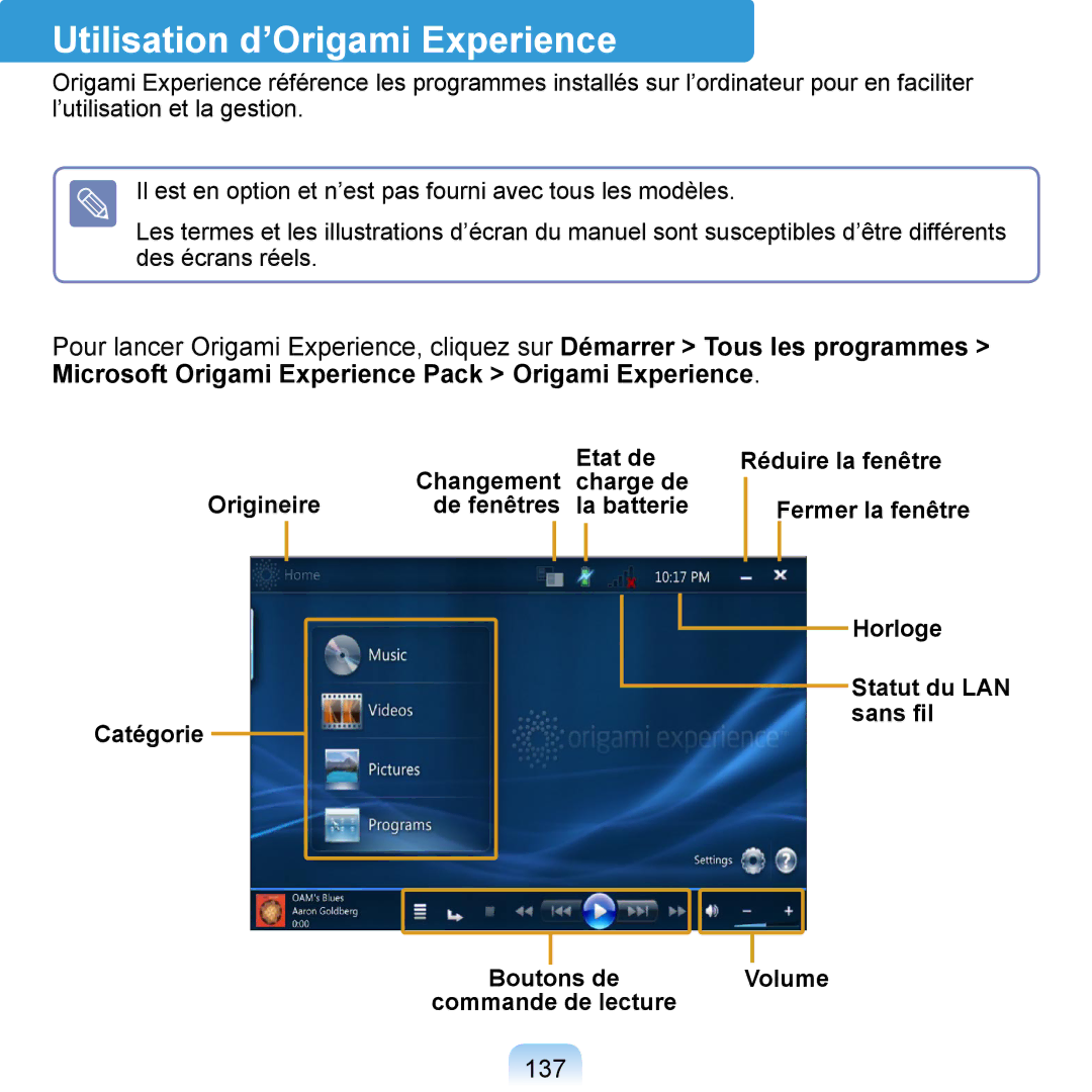 Samsung NP-Q1-M000/SEF, NP-Q1-V000/SEF, NP-Q1-V004/SEI manual Utilisation d’Origami Experience, 137 