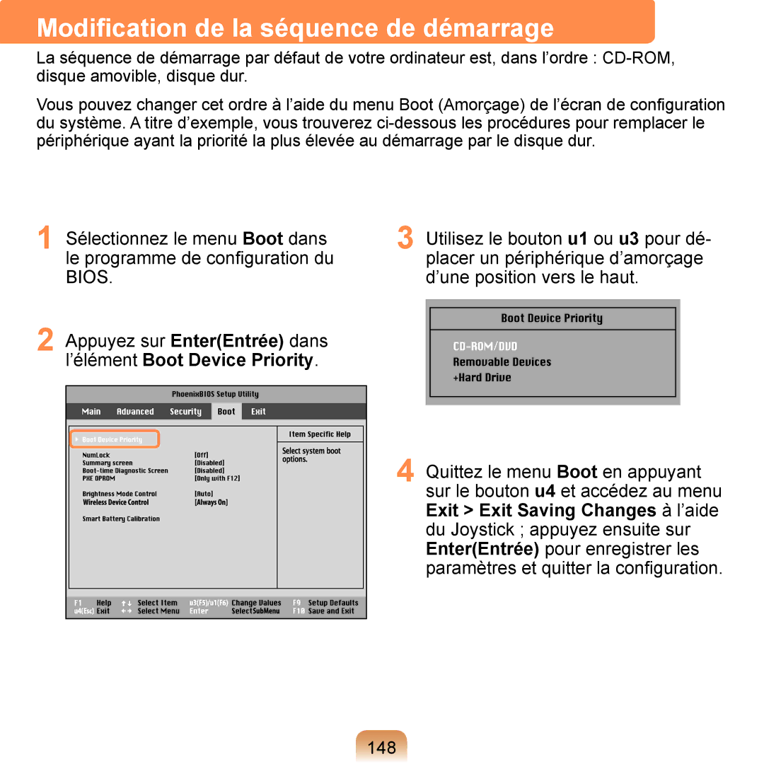 Samsung NP-Q1-V004/SEI, NP-Q1-V000/SEF, NP-Q1-M000/SEF manual Modiﬁcation de la séquence de démarrage 