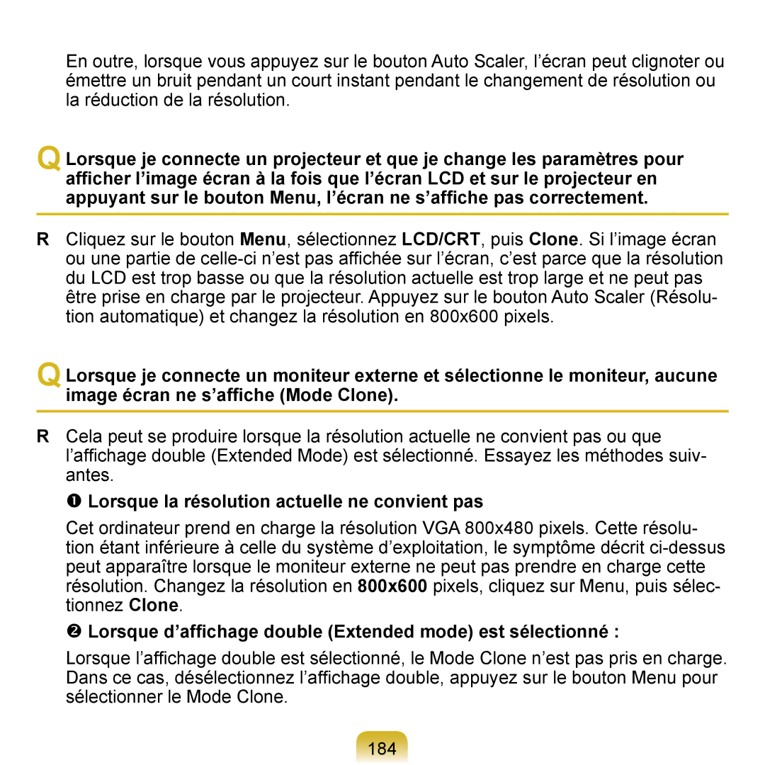 Samsung NP-Q1-V004/SEI, NP-Q1-V000/SEF, NP-Q1-M000/SEF manual  Lorsque la résolution actuelle ne convient pas 