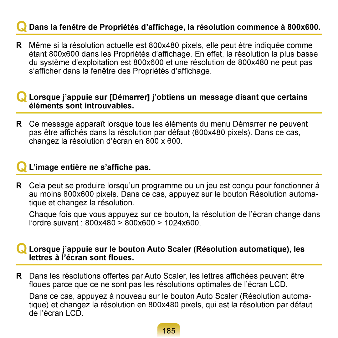 Samsung NP-Q1-M000/SEF, NP-Q1-V000/SEF, NP-Q1-V004/SEI manual ’image entière ne s’afﬁche pas 