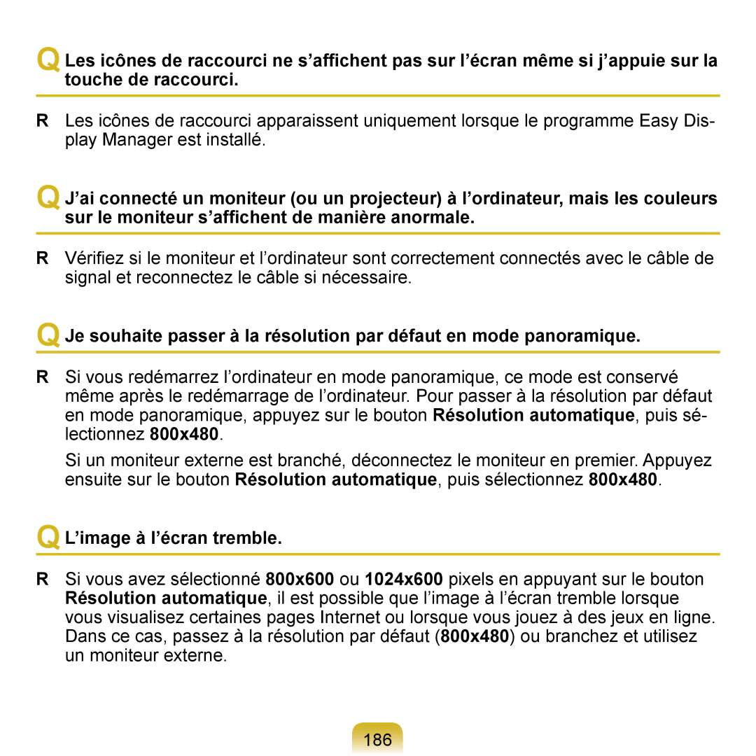 Samsung NP-Q1-V000/SEF, NP-Q1-V004/SEI, NP-Q1-M000/SEF manual ’image à l’écran tremble 