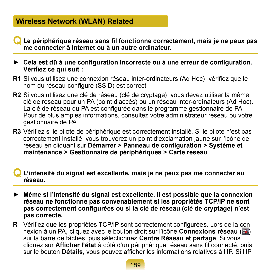 Samsung NP-Q1-V000/SEF, NP-Q1-V004/SEI, NP-Q1-M000/SEF manual Wireless Network Wlan Related, 189 