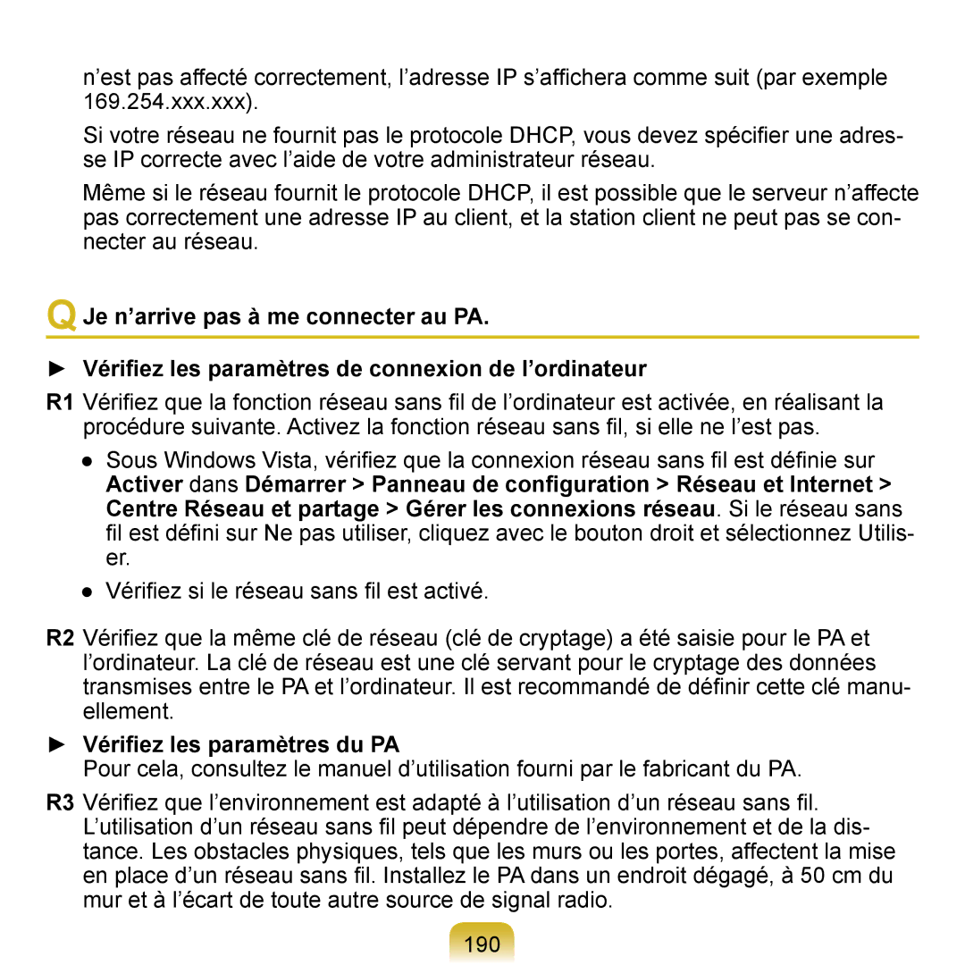 Samsung NP-Q1-V004/SEI, NP-Q1-V000/SEF, NP-Q1-M000/SEF manual Vériﬁez les paramètres du PA 