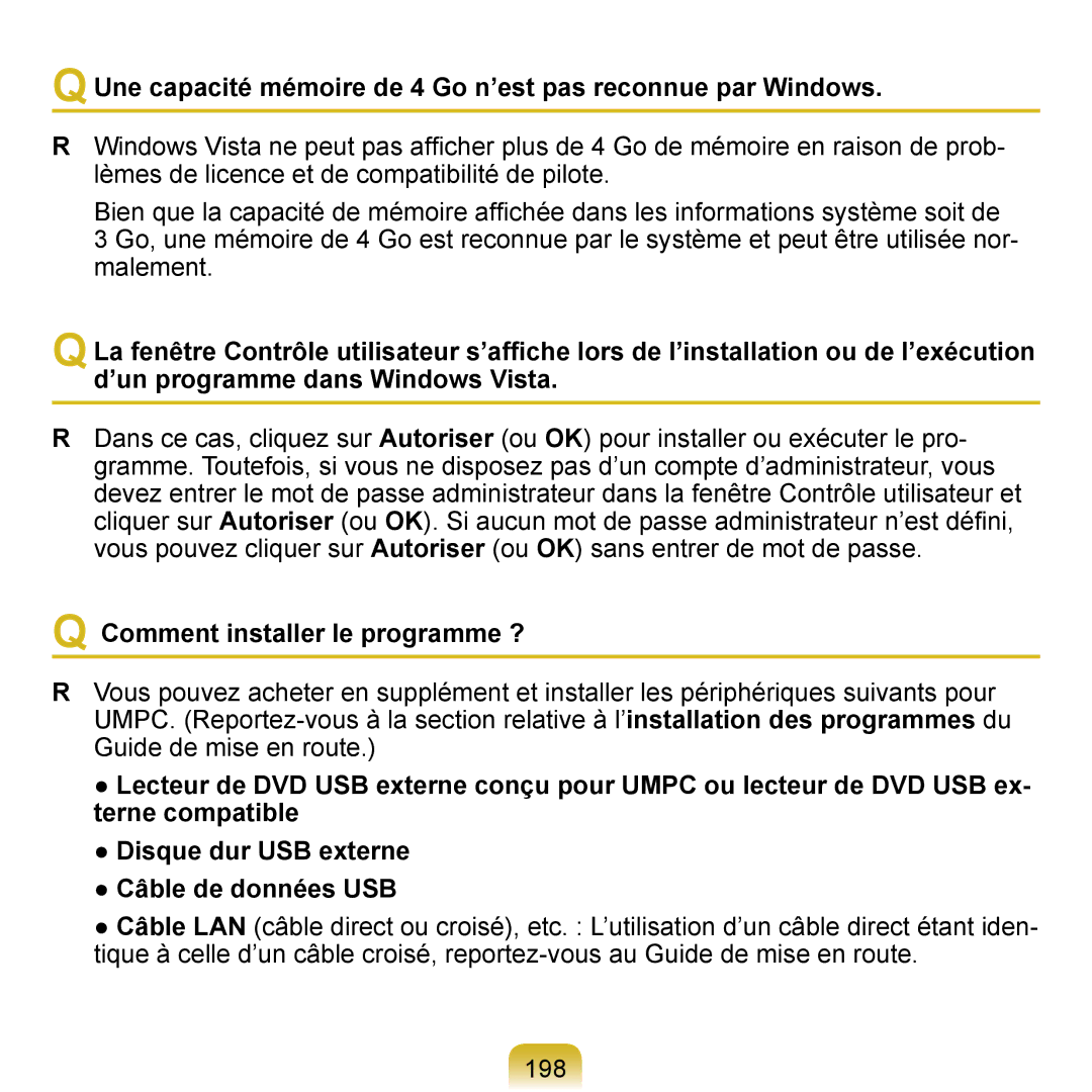 Samsung NP-Q1-V000/SEF manual Une capacité mémoire de 4 Go n’est pas reconnue par Windows, Comment installer le programme ? 