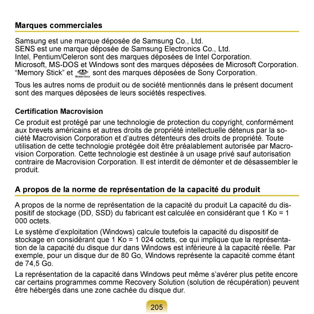 Samsung NP-Q1-V004/SEI, NP-Q1-V000/SEF, NP-Q1-M000/SEF manual Marques commerciales, Certiﬁcation Macrovision 