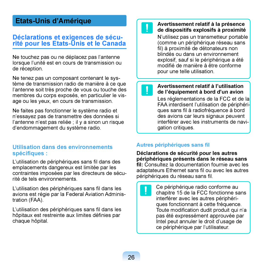 Samsung NP-Q1-M000/SEF, NP-Q1-V000/SEF manual Etats-Unis d’Amérique, Utilisation dans des environnements spéciﬁques 