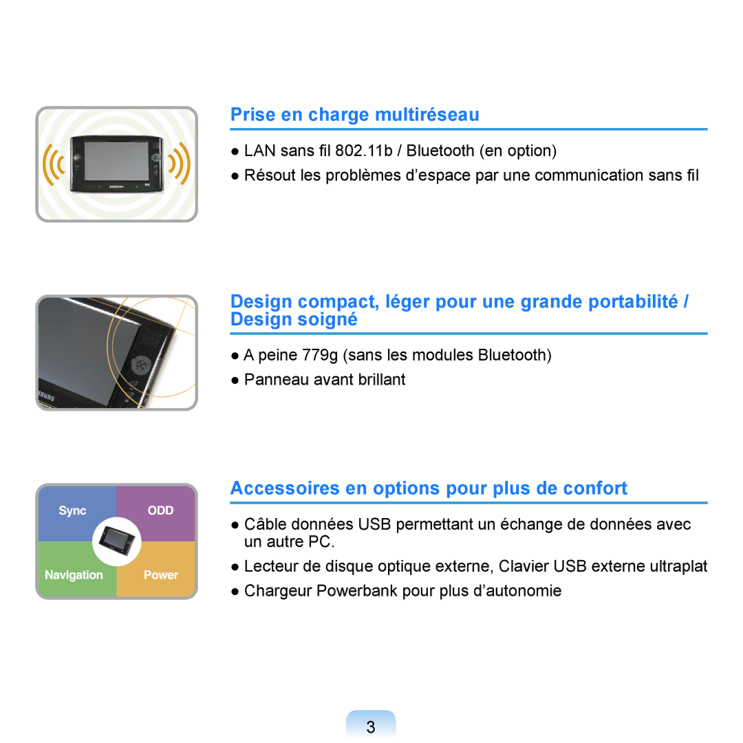 Samsung NP-Q1-V000/SEF, NP-Q1-V004/SEI manual Prise en charge multiréseau, Accessoires en options pour plus de confort 