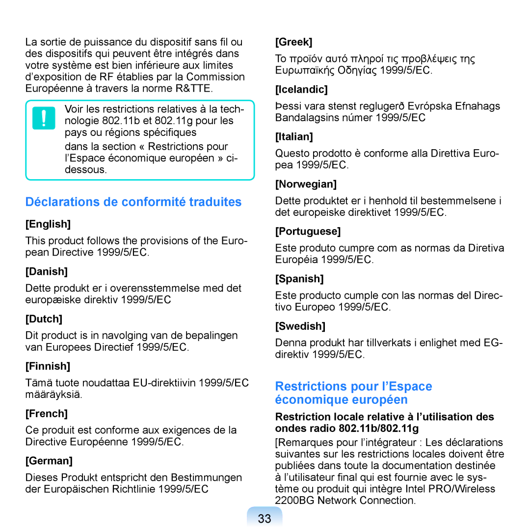 Samsung NP-Q1-V000/SEF, NP-Q1-V004/SEI, NP-Q1-M000/SEF manual Déclarations de conformité traduites 