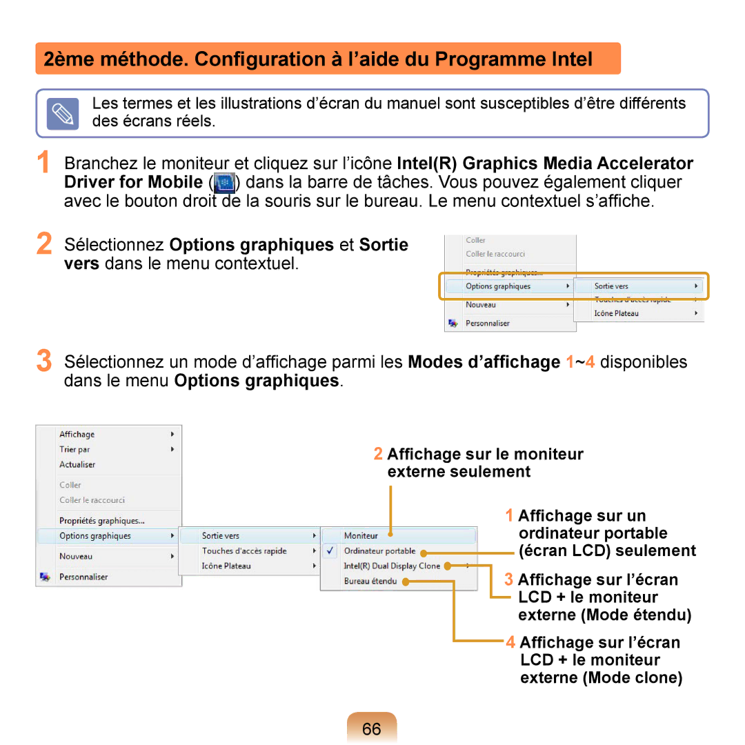 Samsung NP-Q1-V000/SEF, NP-Q1-V004/SEI, NP-Q1-M000/SEF manual 2ème méthode. Conﬁguration à l’aide du Programme Intel 