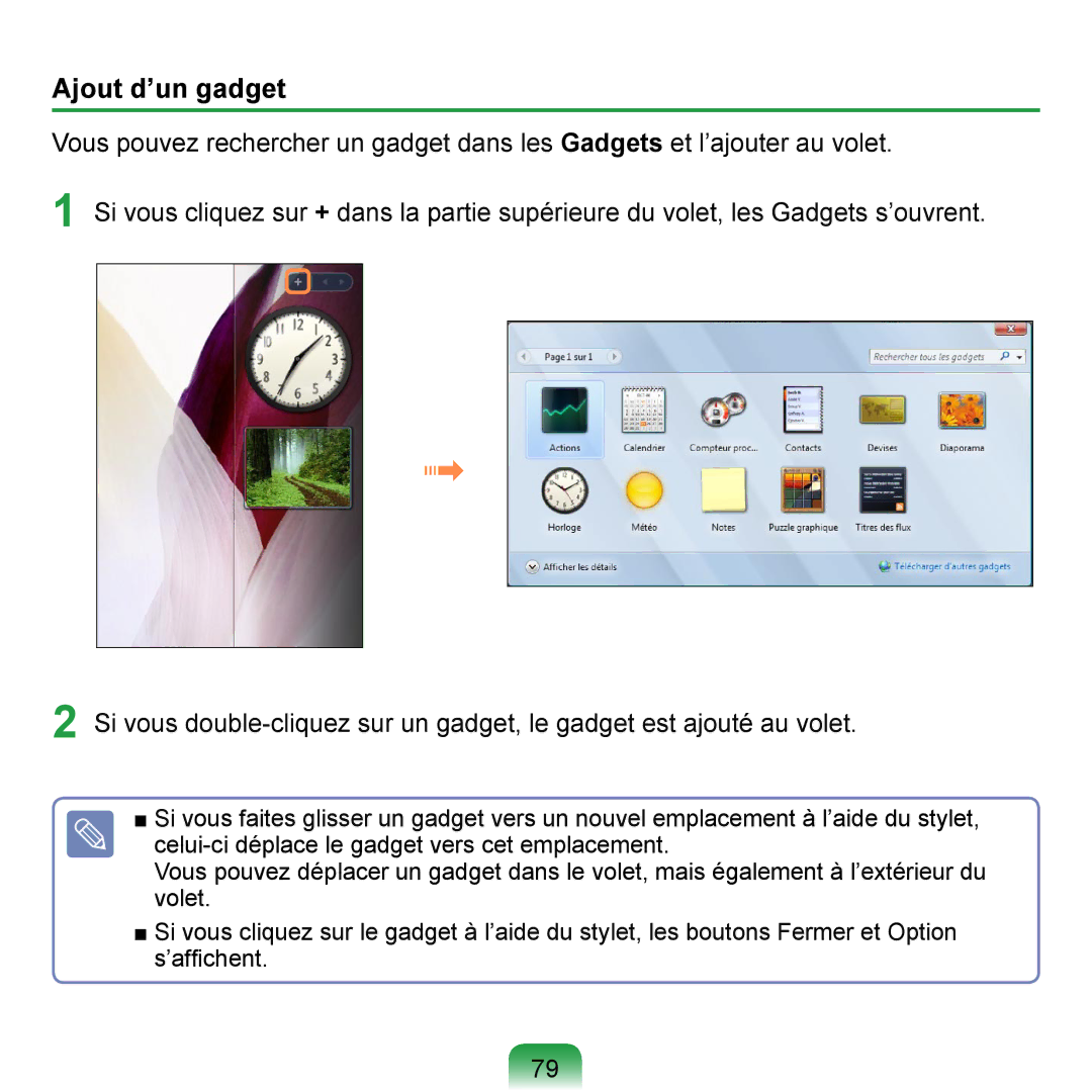 Samsung NP-Q1-V004/SEI, NP-Q1-V000/SEF, NP-Q1-M000/SEF manual Ajout d’un gadget 