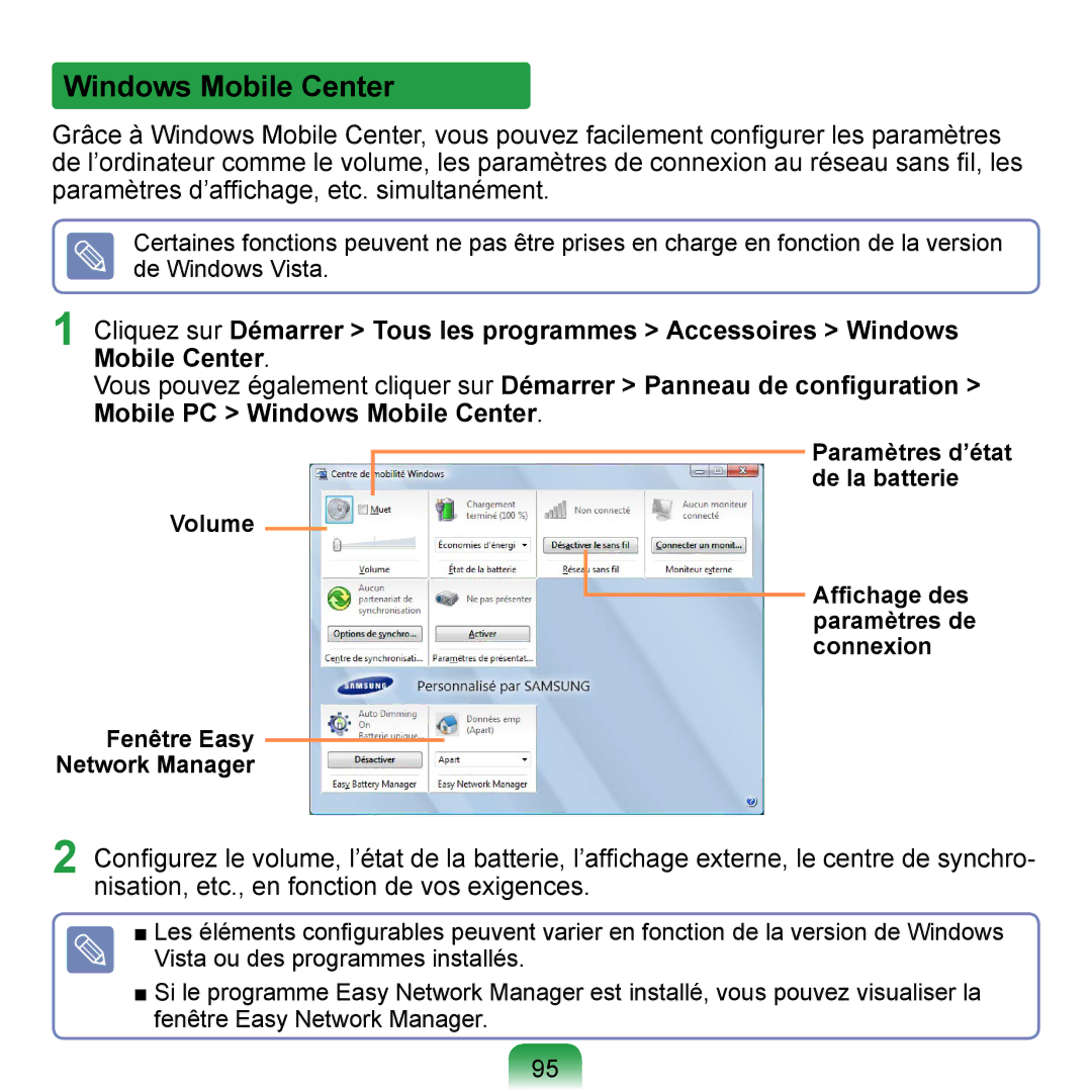 Samsung NP-Q1-M000/SEF, NP-Q1-V000/SEF, NP-Q1-V004/SEI manual Windows Mobile Center 