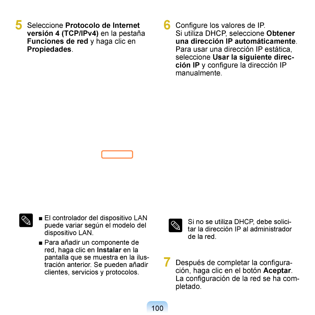 Samsung NP-Q1-V000/SES, NP-Q1-V005/SEI, NP-Q1-M000/SES manual Conﬁgure los valores de IP 