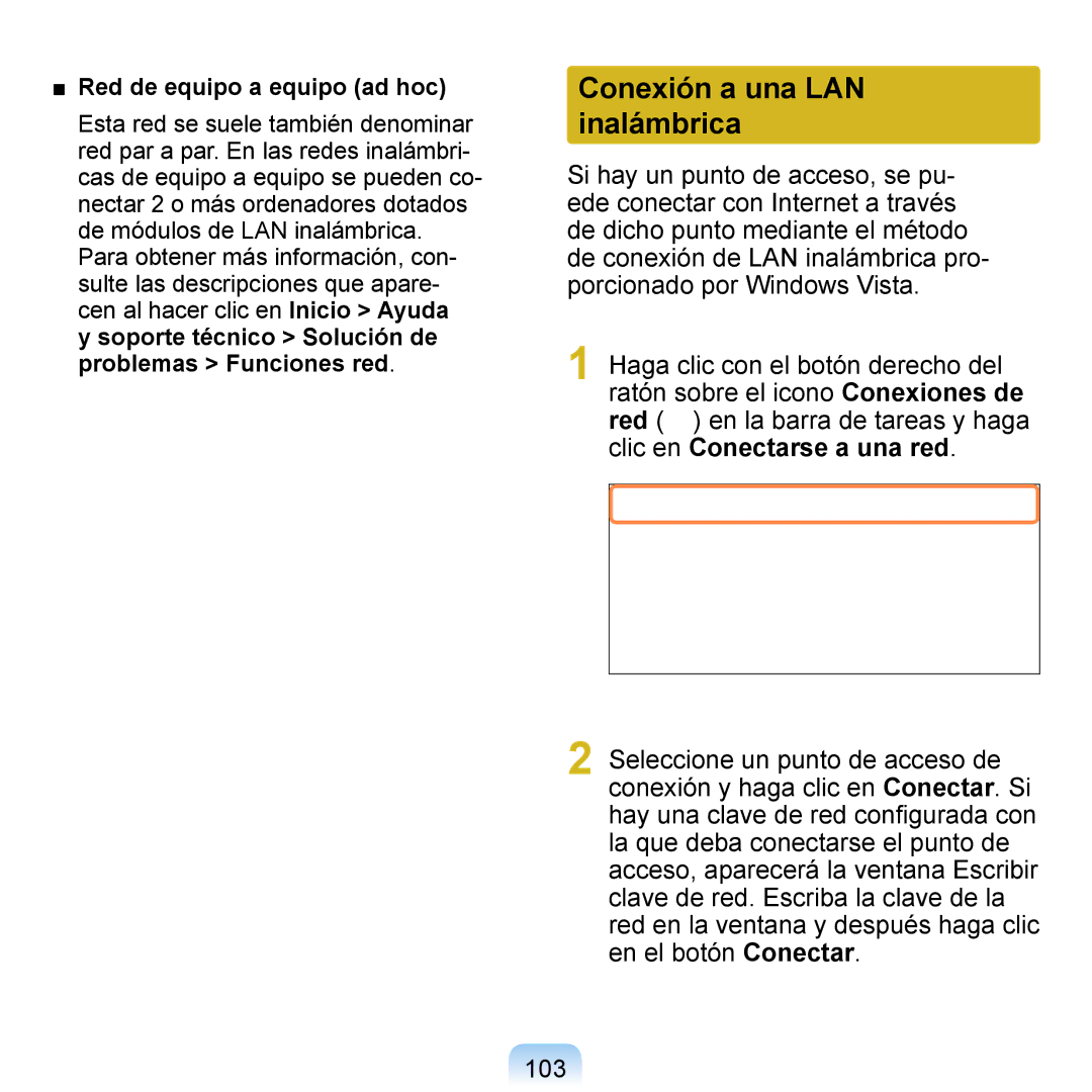 Samsung NP-Q1-V000/SES, NP-Q1-V005/SEI, NP-Q1-M000/SES manual Conexión a una LAN inalámbrica, Red de equipo a equipo ad hoc 