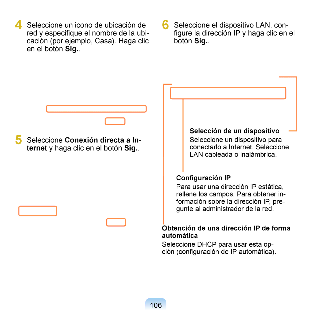 Samsung NP-Q1-V000/SES, NP-Q1-V005/SEI, NP-Q1-M000/SES manual 106, Selección de un dispositivo, Conﬁguración IP 