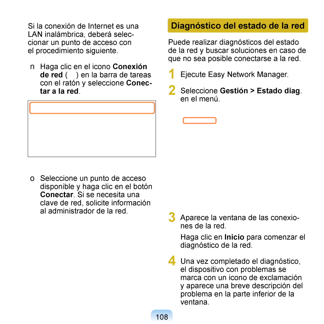 Samsung NP-Q1-V005/SEI, NP-Q1-V000/SES, NP-Q1-M000/SES manual Diagnóstico del estado de la red, Ejecute Easy Network Manager 