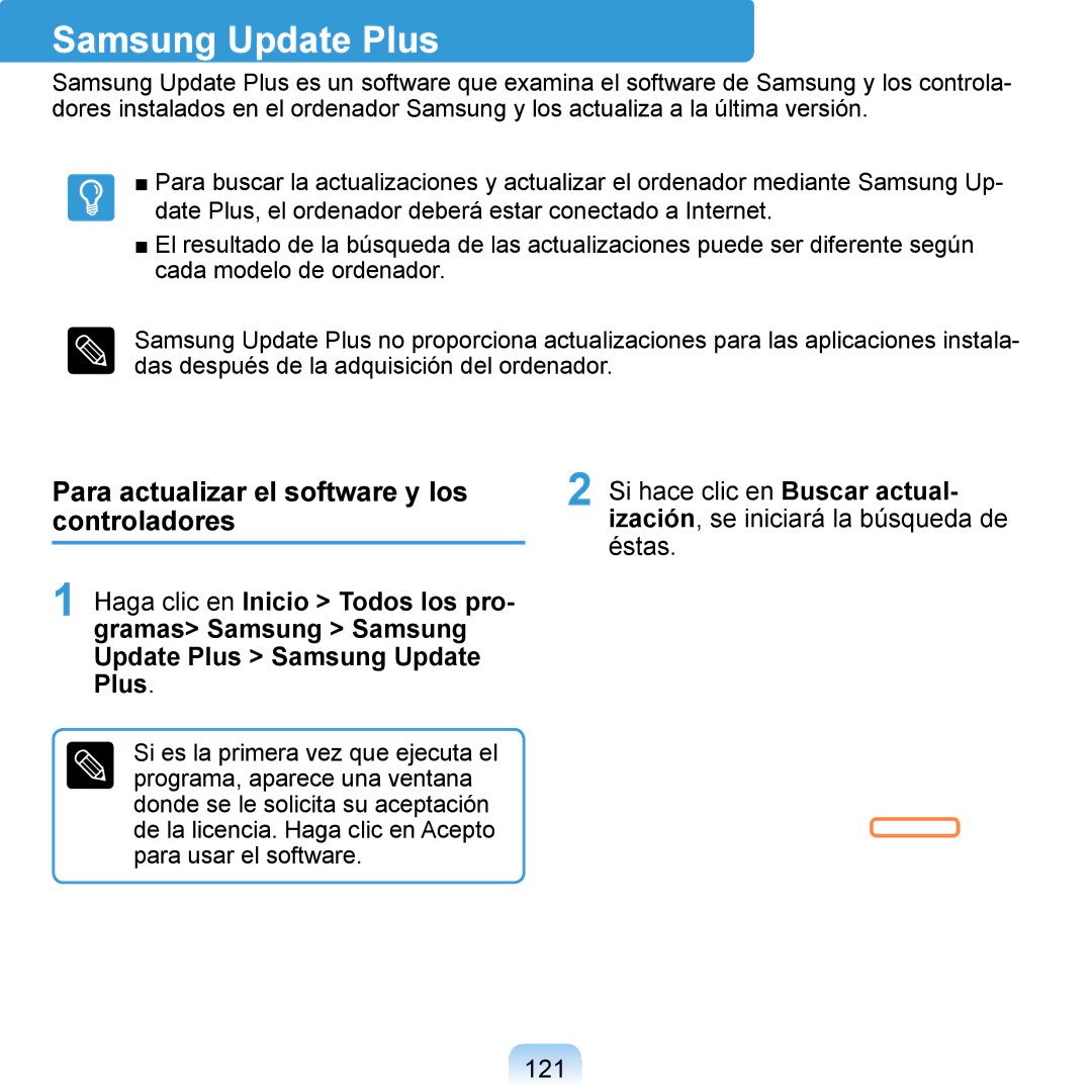 Samsung NP-Q1-V000/SES, NP-Q1-V005/SEI, NP-Q1-M000/SES Samsung Update Plus, Para actualizar el software y los controladores 