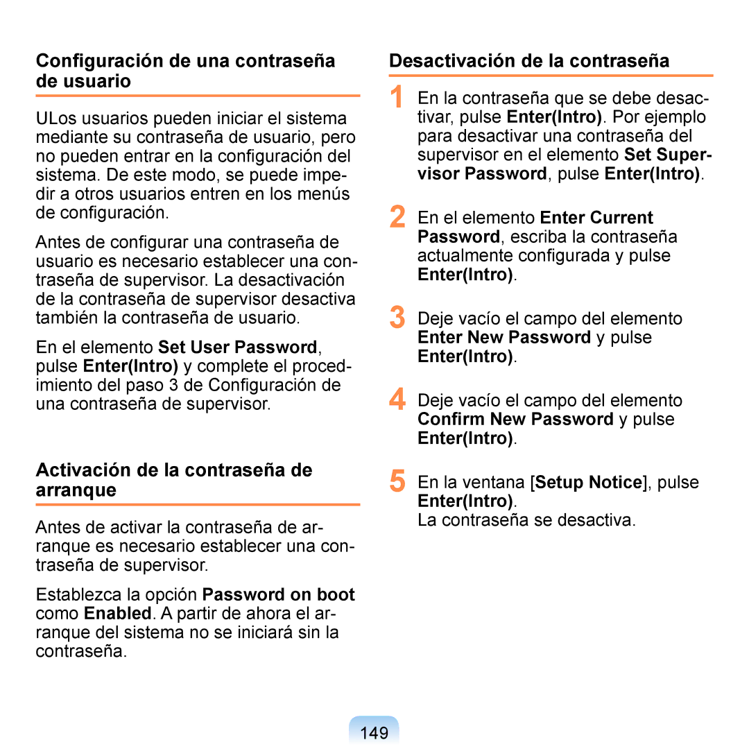 Samsung NP-Q1-M000/SES, NP-Q1-V005/SEI Conﬁguración de una contraseña de usuario, Activación de la contraseña de arranque 