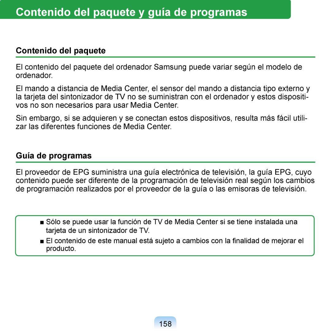 Samsung NP-Q1-M000/SES, NP-Q1-V005/SEI, NP-Q1-V000/SES Contenido del paquete y guía de programas, Guía de programas, 158 