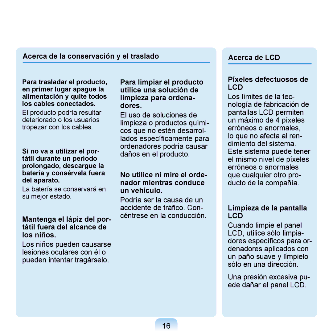 Samsung NP-Q1-V000/SES, NP-Q1-V005/SEI manual Acerca de la conservación y el traslado Acerca de LCD, Píxeles defectuosos de 