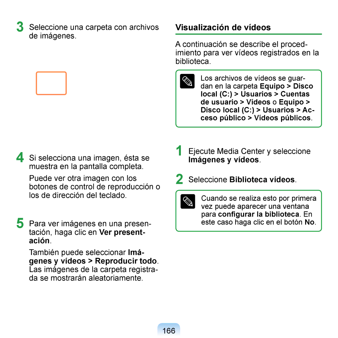 Samsung NP-Q1-V000/SES, NP-Q1-V005/SEI manual Visualización de vídeos, Seleccione una carpeta con archivos de imágenes, 166 