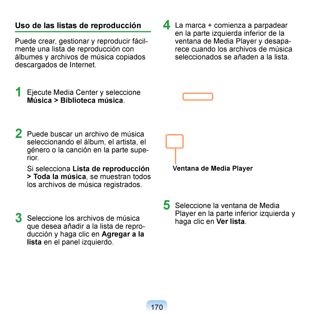 Samsung NP-Q1-M000/SES, NP-Q1-V005/SEI, NP-Q1-V000/SES manual Uso de las listas de reproducción, Ventana de Media Player 