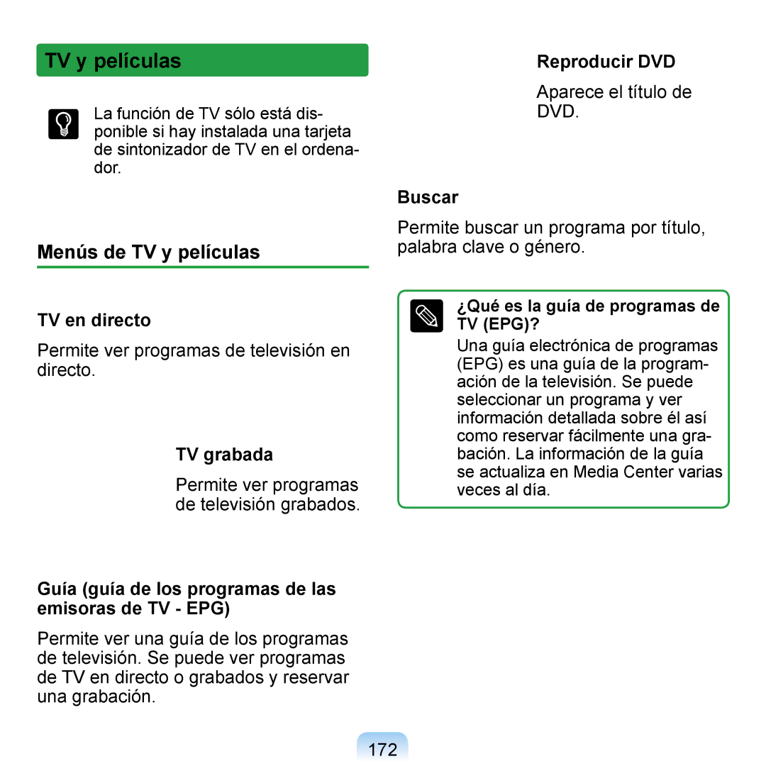 Samsung NP-Q1-V000/SES, NP-Q1-V005/SEI, NP-Q1-M000/SES manual Menús de TV y películas 