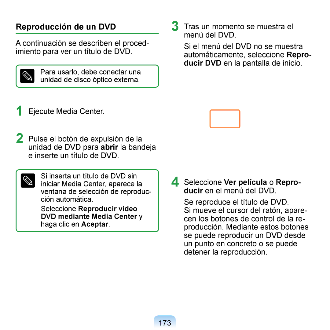 Samsung NP-Q1-M000/SES, NP-Q1-V005/SEI, NP-Q1-V000/SES Reproducción de un DVD, Tras un momento se muestra el menú del DVD 