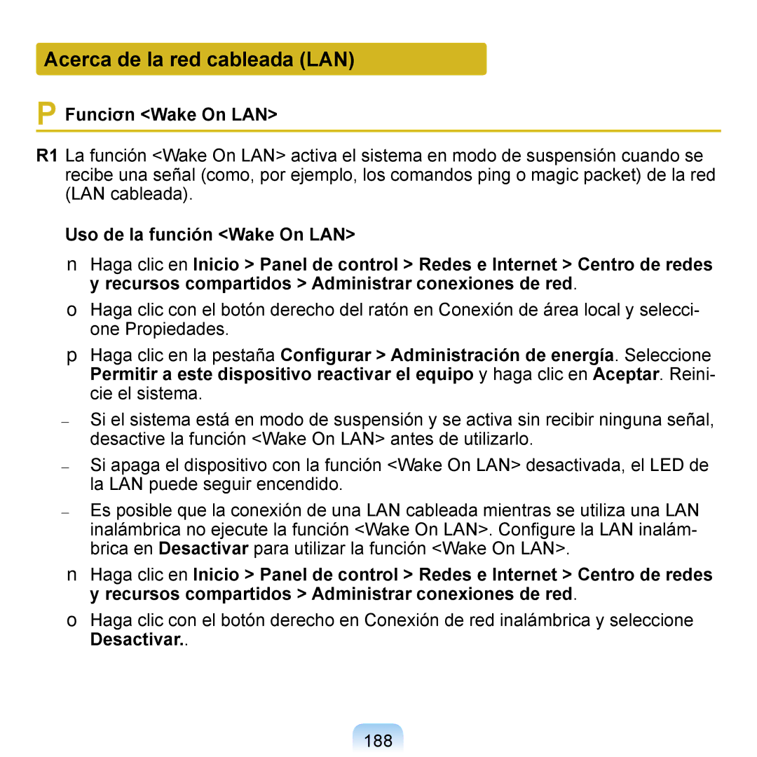 Samsung NP-Q1-M000/SES, NP-Q1-V005/SEI, NP-Q1-V000/SES manual Acerca de la red cableada LAN, Funciσn Wake On LAN 