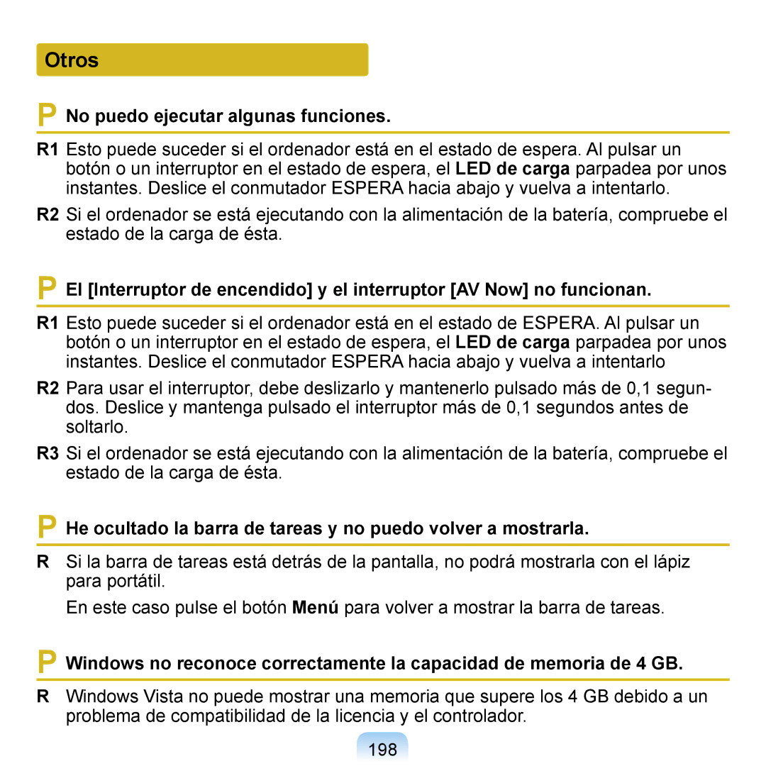 Samsung NP-Q1-V005/SEI, NP-Q1-V000/SES, NP-Q1-M000/SES manual Otros, No puedo ejecutar algunas funciones 