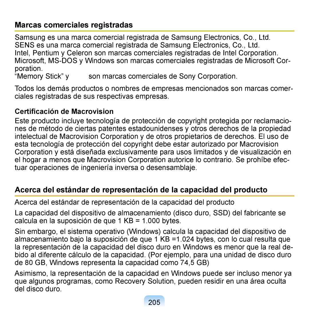 Samsung NP-Q1-V000/SES, NP-Q1-V005/SEI, NP-Q1-M000/SES manual Marcas comerciales registradas, Certiﬁcación de Macrovision 