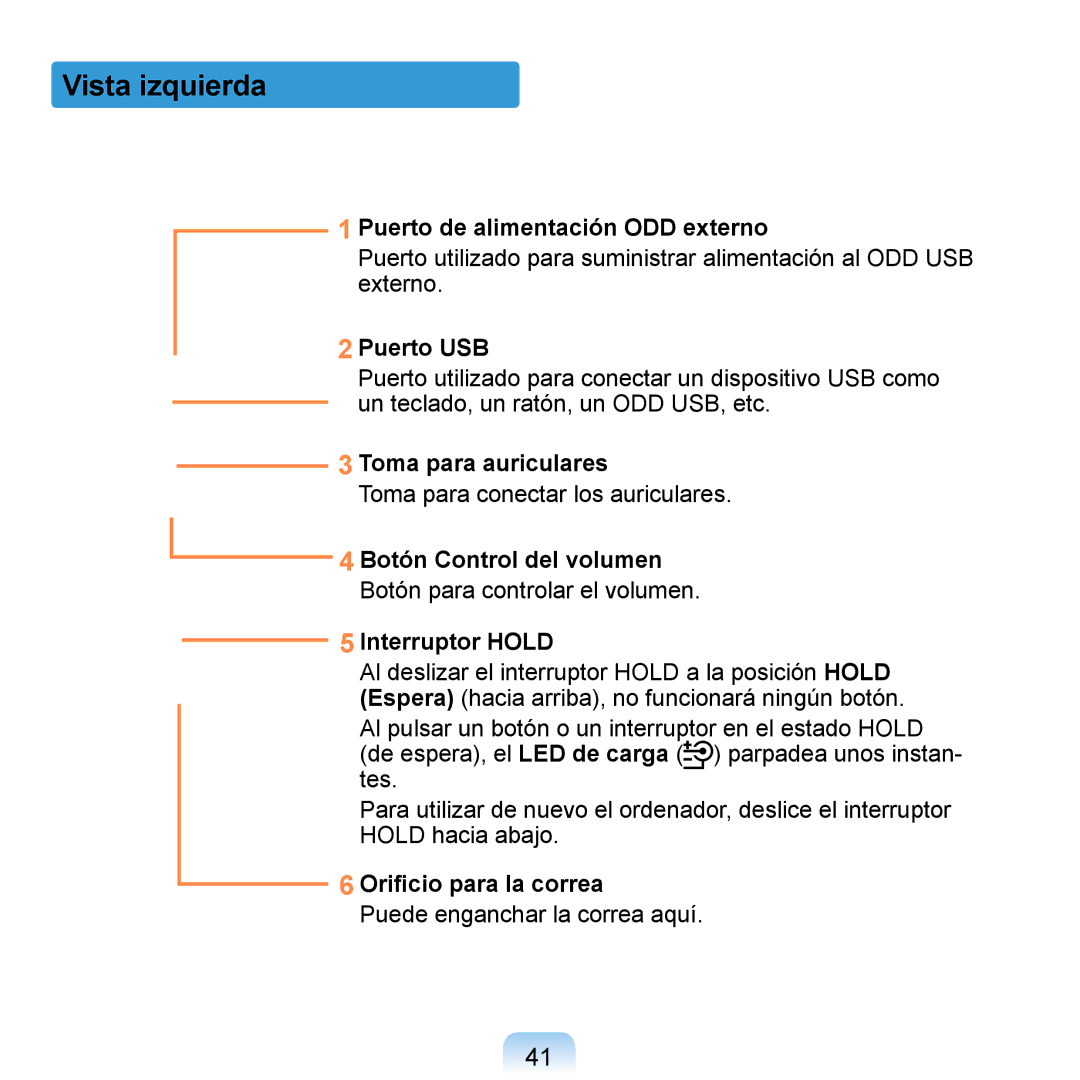 Samsung NP-Q1-M000/SES, NP-Q1-V005/SEI, NP-Q1-V000/SES manual Vista izquierda 