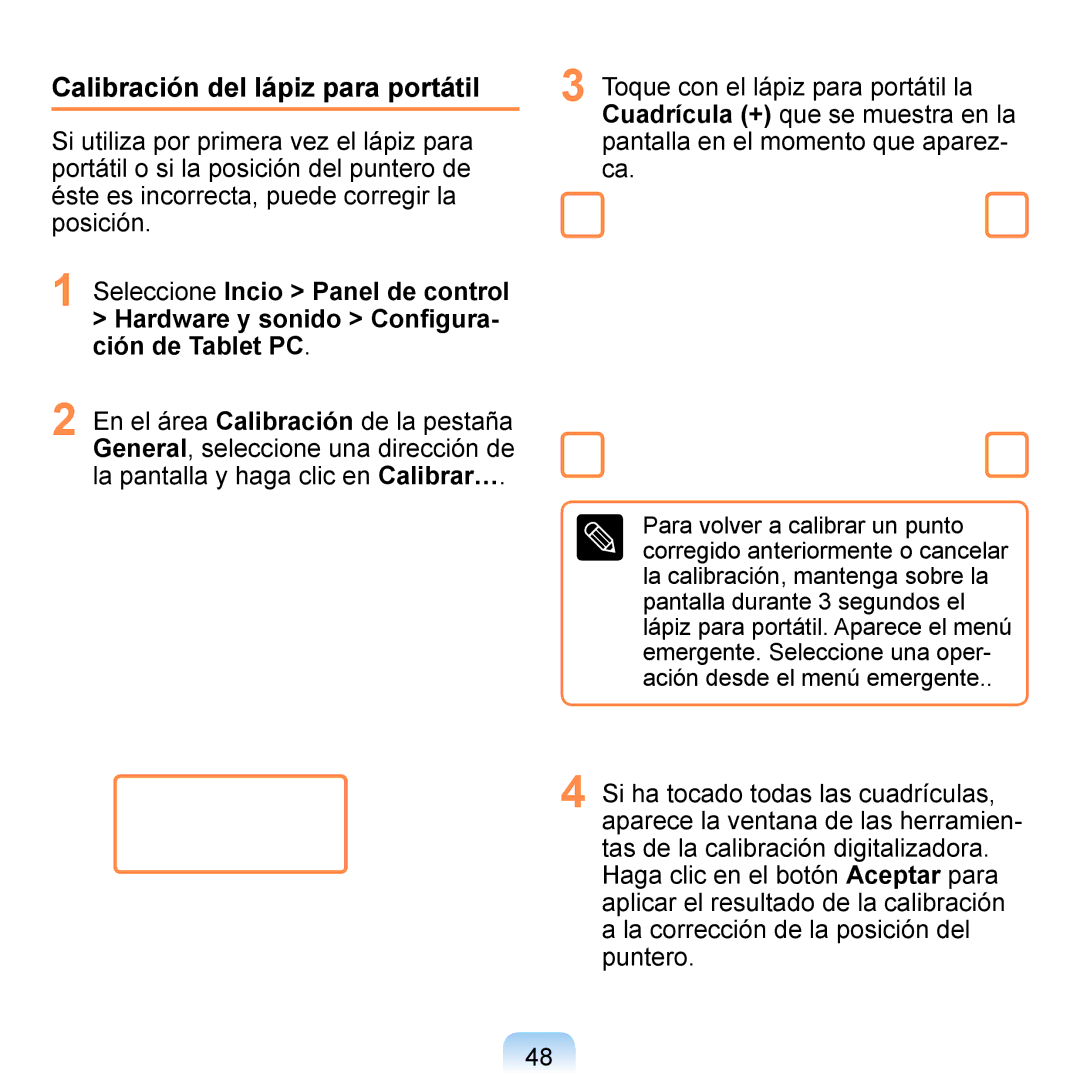 Samsung NP-Q1-V005/SEI, NP-Q1-V000/SES, NP-Q1-M000/SES manual Calibración del lápiz para portátil 