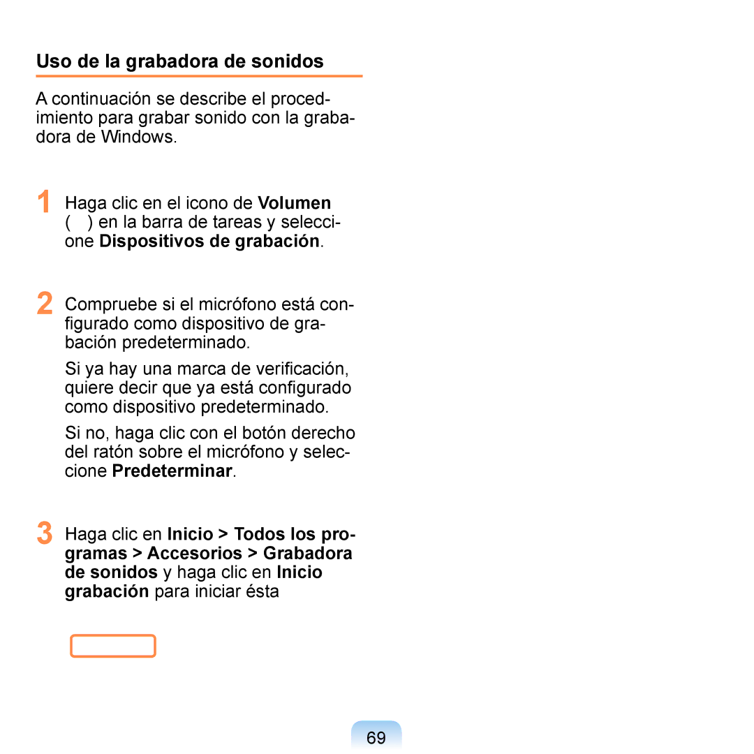 Samsung NP-Q1-V005/SEI, NP-Q1-V000/SES, NP-Q1-M000/SES manual Uso de la grabadora de sonidos 