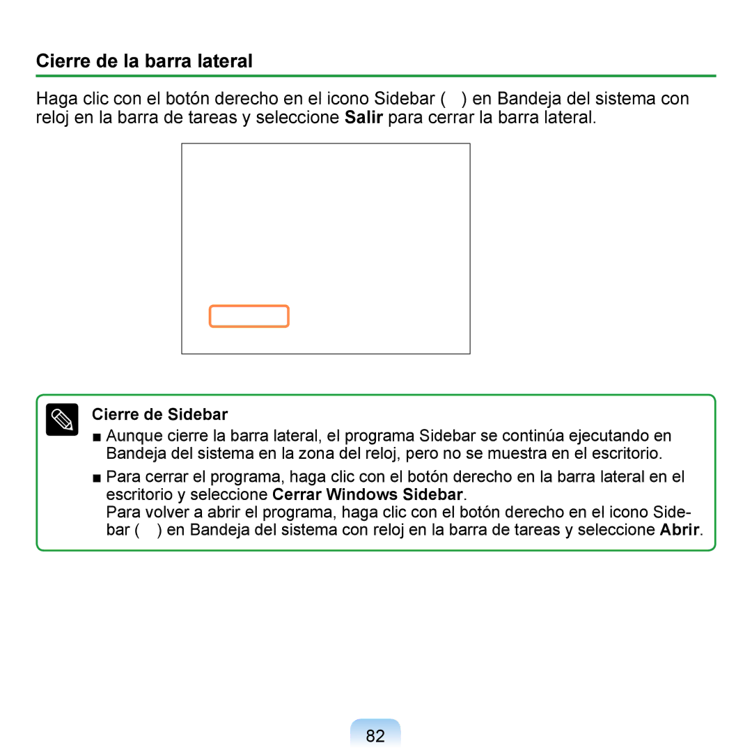 Samsung NP-Q1-V000/SES, NP-Q1-V005/SEI, NP-Q1-M000/SES manual Cierre de la barra lateral, Cierre de Sidebar 