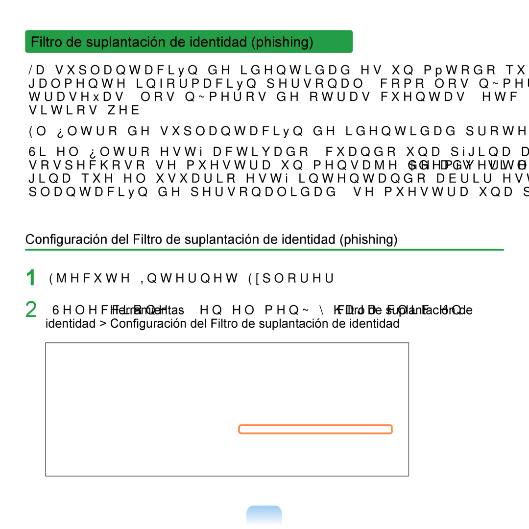 Samsung NP-Q1-V005/SEI, NP-Q1-V000/SES, NP-Q1-M000/SES manual Filtro de suplantación de identidad phishing 