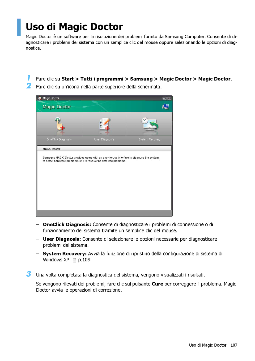 Samsung NP-Q1BM001/SEI manual Uso di Magic Doctor 