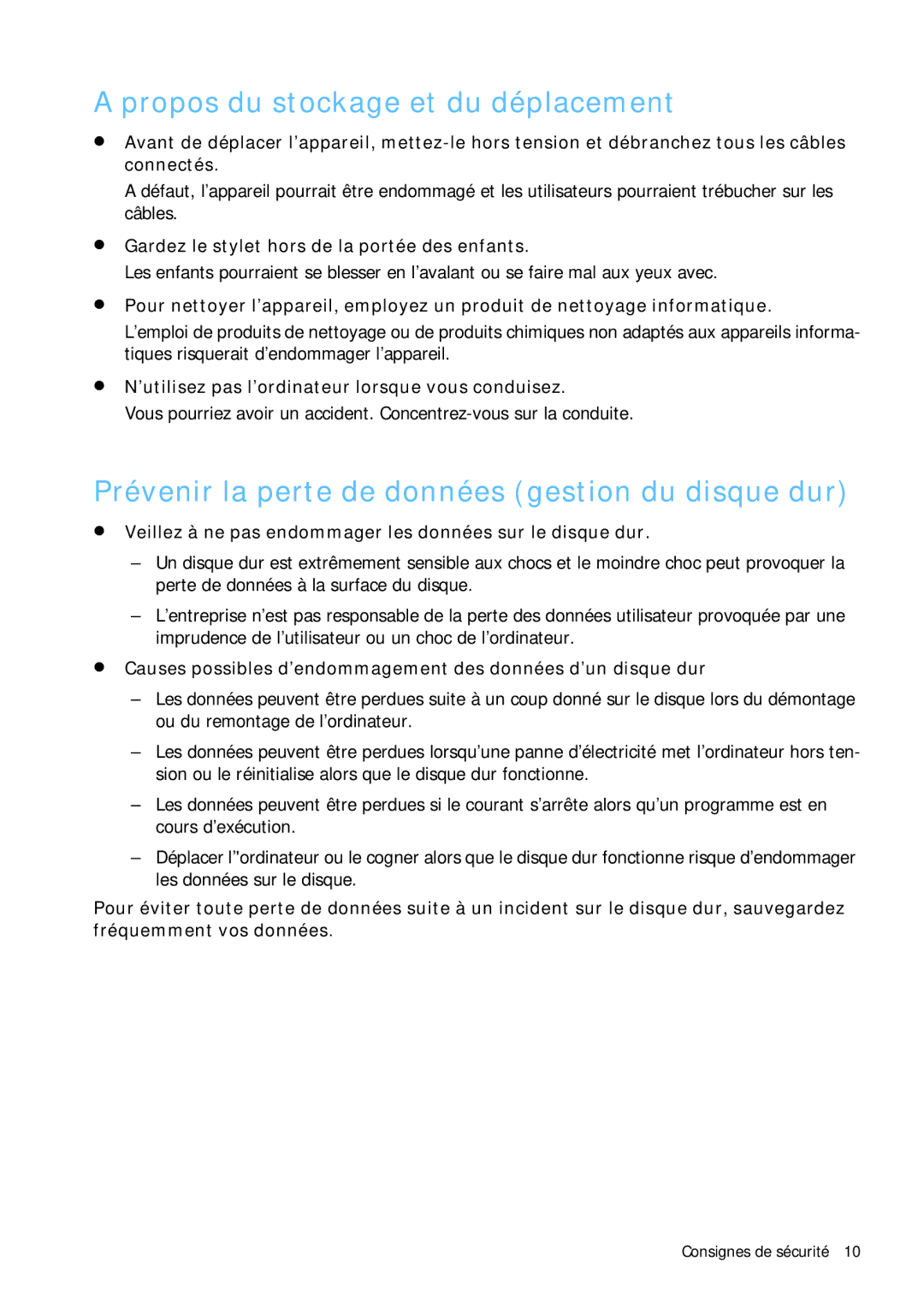 Samsung NP-Q1BV002/SEF manual Propos du stockage et du déplacement, Prévenir la perte de données gestion du disque dur 