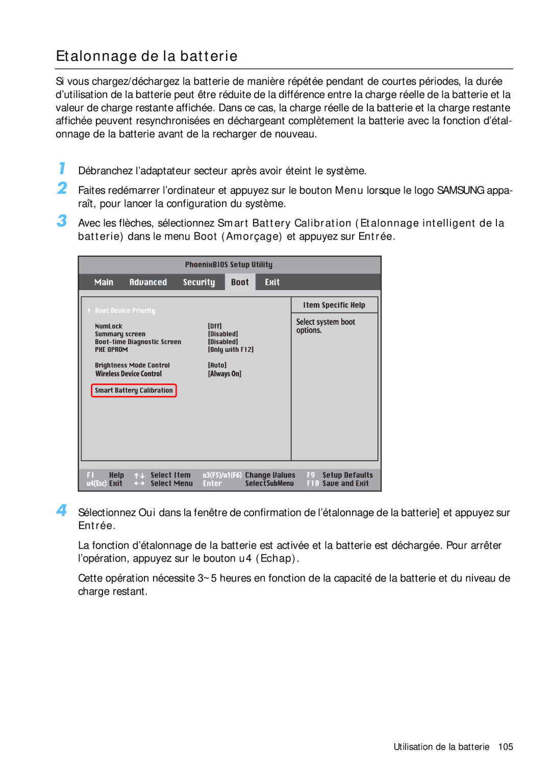 Samsung NP-Q1BV003/SEF, NP-Q1BV000/SEF, NP-Q1BV002/SEF, NP-Q1BV001/SEF manual Etalonnage de la batterie 